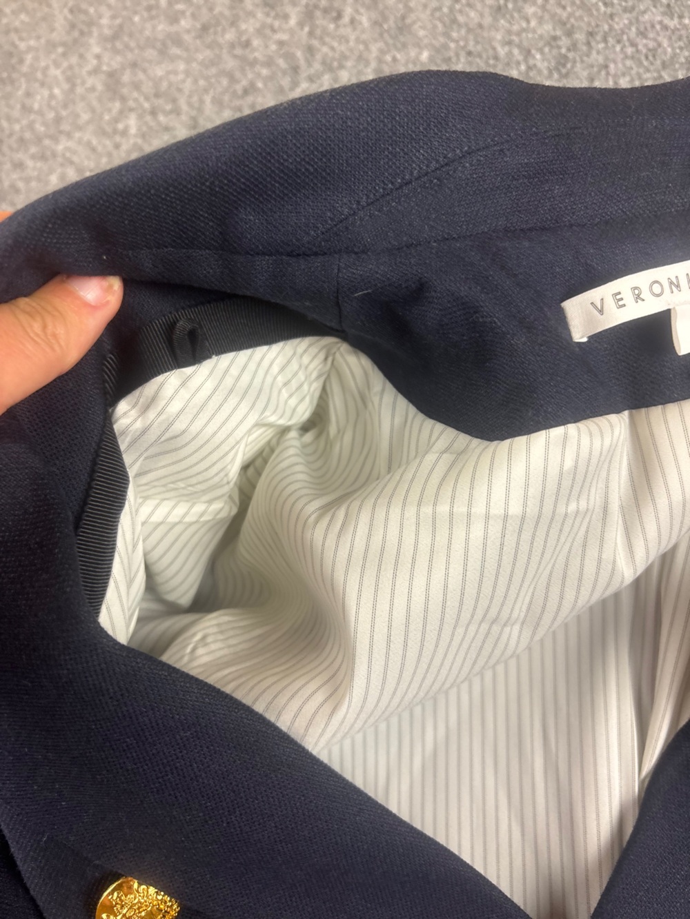 Veronica Beard Women’s Miller Dickey Jacket Navy Blue Linen Blend Gold Button -6 - Picture 8 of 12
